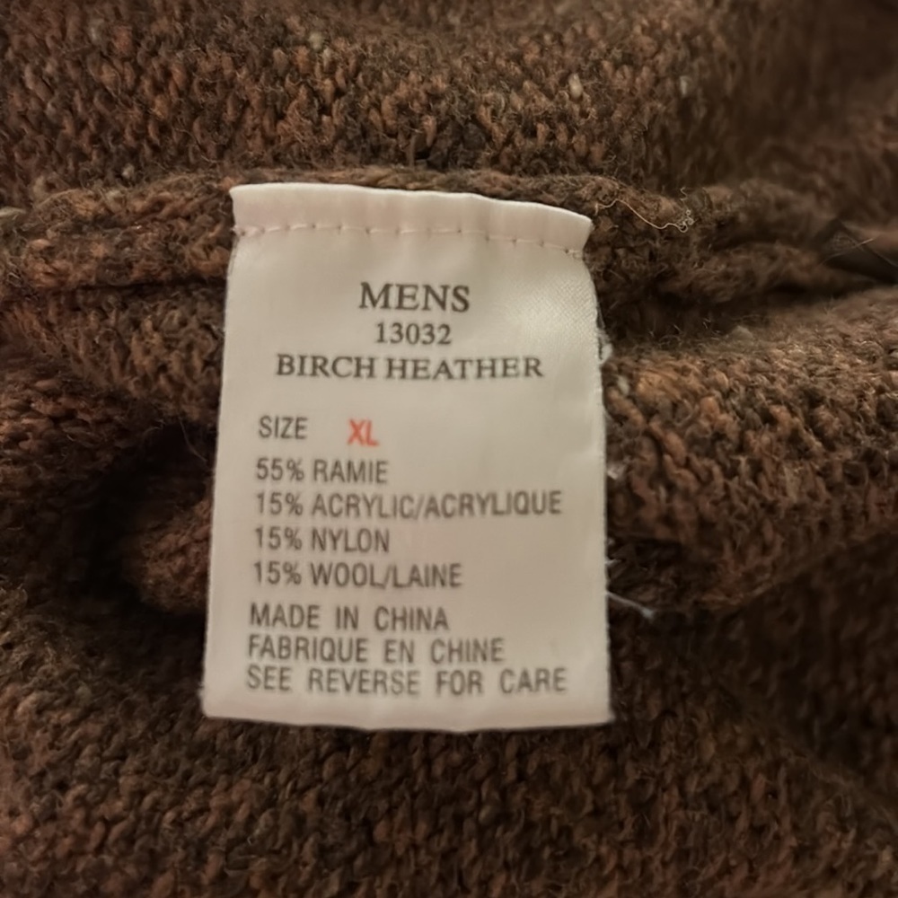Woolrich Men’s XL Sweater V-Neck Brown Birch Heather Wool Blend Tweed - Picture 6 of 9